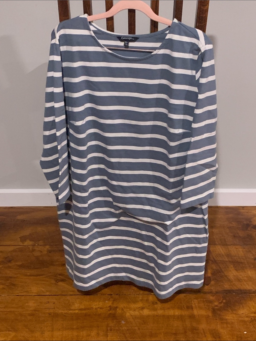 George Blue and White Striped Long-Sleeve Dress